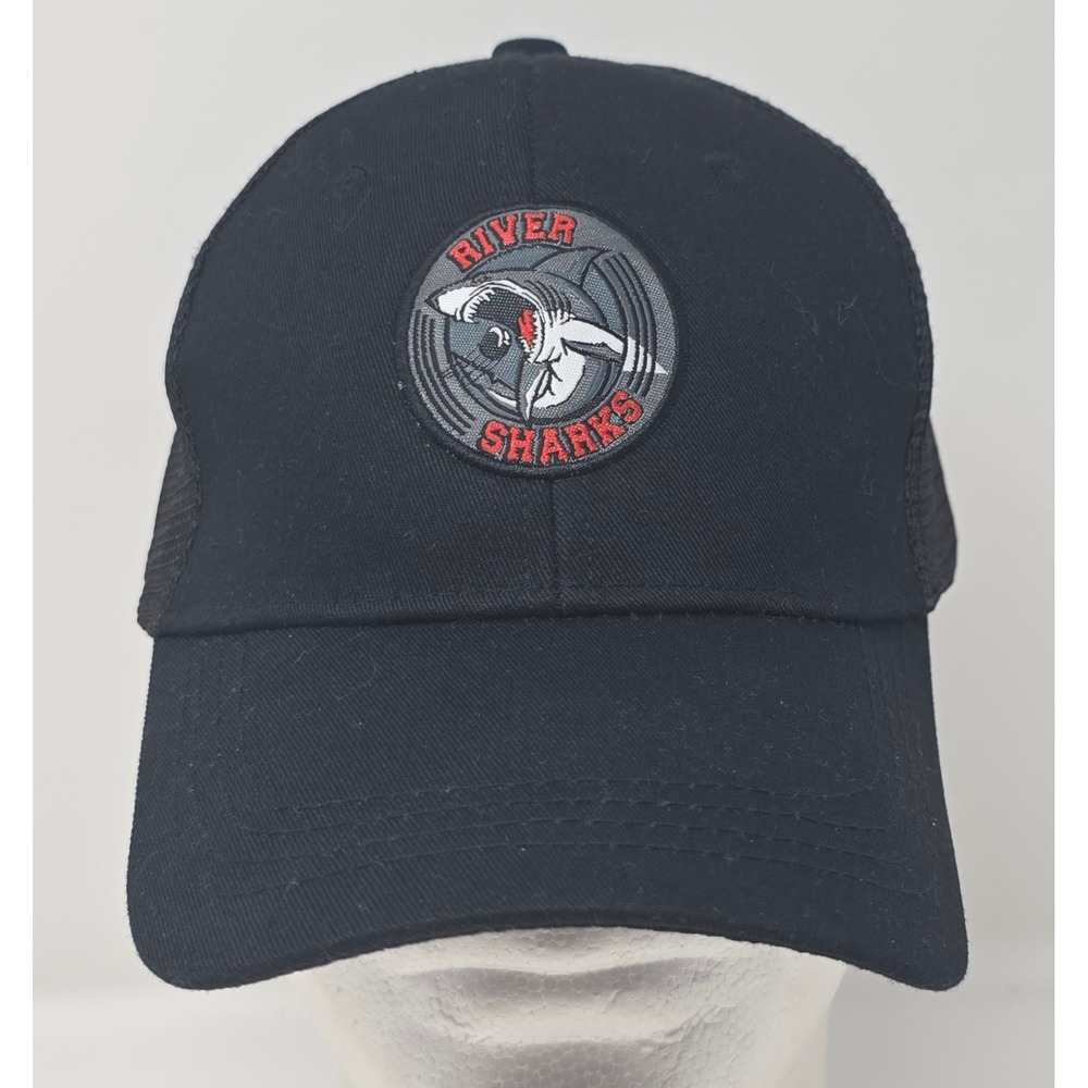 Elmira River Sharks Trucker Hat Black Mesh Snapback FPHL Hockey Rubber Patch Cap